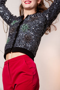 Cardigan paillettes con maniche a tre quarti