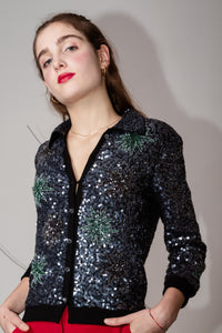 Cardigan paillettes con maniche a tre quarti