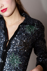 Cardigan paillettes con maniche a tre quarti