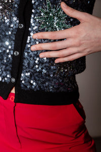 Cardigan paillettes con maniche a tre quarti