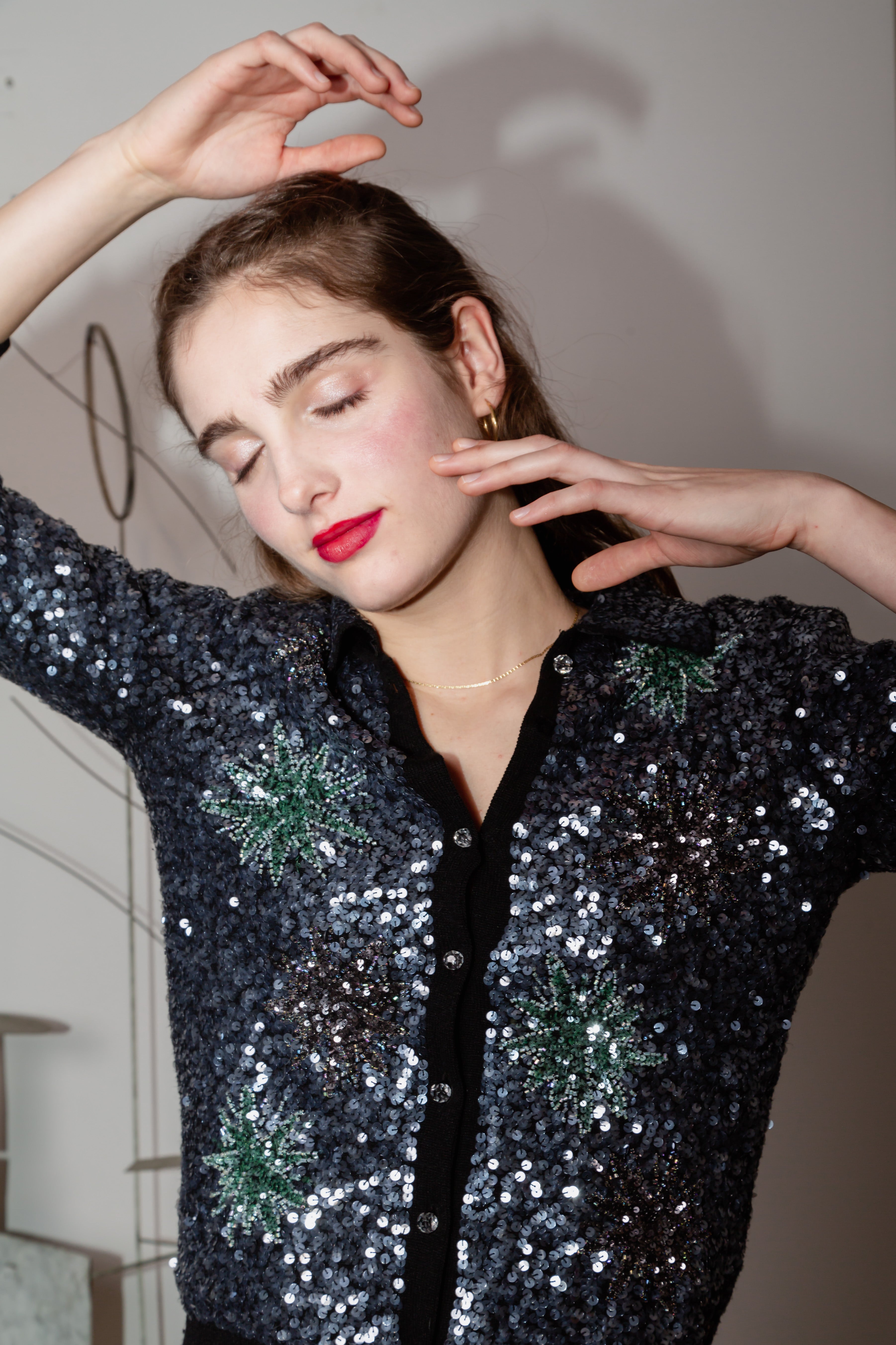 Cardigan paillettes con maniche a tre quarti