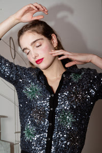 Cardigan paillettes con maniche a tre quarti